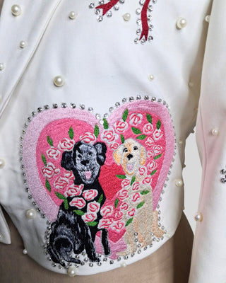 Women Customized Ivory Country Western 2 Piece Suit Embroidered Pearl Rhinestone Wedding Suit Western Bridal Outfit