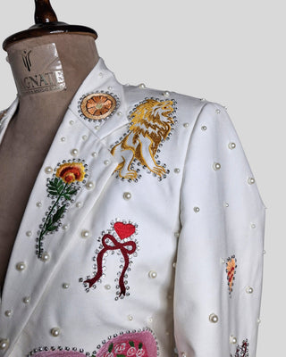 Women Customized Ivory Country Western 2 Piece Suit Embroidered Pearl Rhinestone Wedding Suit Western Bridal Outfit