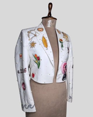 Women Customized Ivory Country Western 2 Piece Suit Embroidered Pearl Rhinestone Wedding Suit Western Bridal Outfit