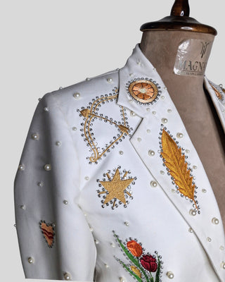 Women Customized Ivory Country Western 2 Piece Suit Embroidered Pearl Rhinestone Wedding Suit Western Bridal Outfit