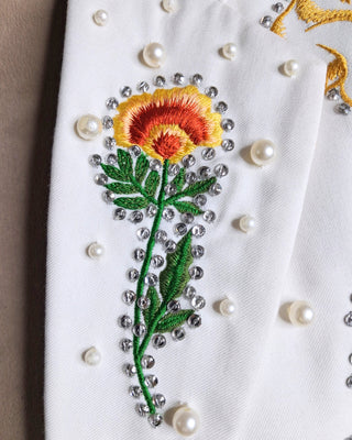 Women Customized Ivory Country Western 2 Piece Suit Embroidered Pearl Rhinestone Wedding Suit Western Bridal Outfit