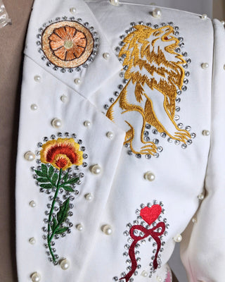 Women Customized Ivory Country Western 2 Piece Suit Embroidered Pearl Rhinestone Wedding Suit Western Bridal Outfit
