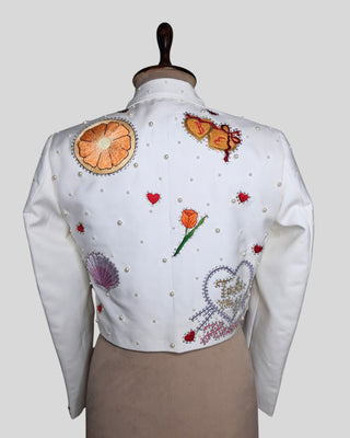 Women Customized Ivory Country Western 2 Piece Suit Embroidered Pearl Rhinestone Wedding Suit Western Bridal Outfit