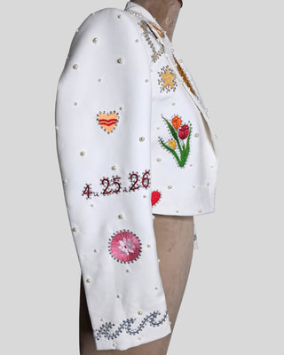 Women Customized Ivory Country Western 2 Piece Suit Embroidered Pearl Rhinestone Wedding Suit Western Bridal Outfit