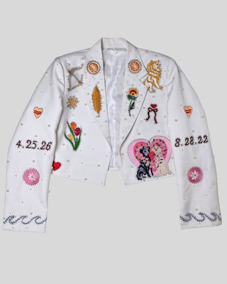 Women Customized Ivory Country Western 2 Piece Suit Embroidered Pearl Rhinestone Wedding Suit Western Bridal Outfit