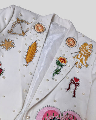 Women Customized Ivory Country Western 2 Piece Suit Embroidered Pearl Rhinestone Wedding Suit Western Bridal Outfit
