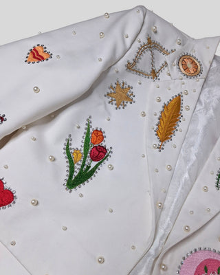 Women Customized Ivory Country Western 2 Piece Suit Embroidered Pearl Rhinestone Wedding Suit Western Bridal Outfit