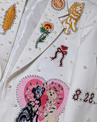 Women Customized Ivory Country Western 2 Piece Suit Embroidered Pearl Rhinestone Wedding Suit Western Bridal Outfit