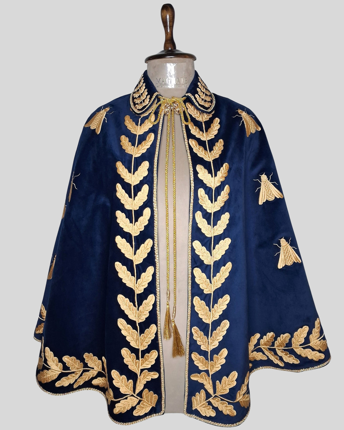 Women’s Royal Blue Velvet Embroidered Historical Cape Set with Matching Waistcoat Carnival Theme Party Outfit