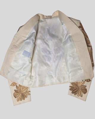 Men’s Ivory Mariachi 2-Piece Suit with Gold Floral Embroidery – Traditional Charro Style Formal Outfit