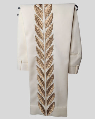Men’s Ivory Mariachi 2-Piece Suit with Gold Floral Embroidery – Traditional Charro Style Formal Outfit