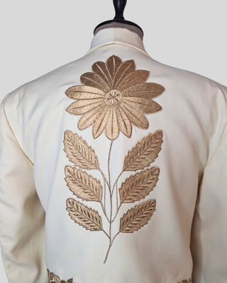 Men’s Ivory Mariachi 2-Piece Suit with Gold Floral Embroidery – Traditional Charro Style Formal Outfit