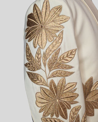 Men’s Ivory Mariachi 2-Piece Suit with Gold Floral Embroidery – Traditional Charro Style Formal Outfit