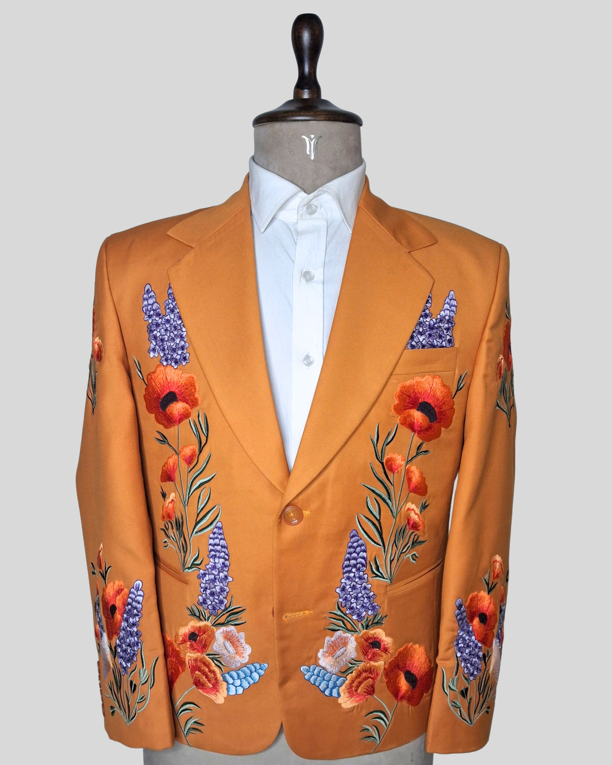 Men’s Country Western Embroidered 2-Piece Suit Rust Orange Groom Outfit Floral Embroidered Wedding & Party Wear