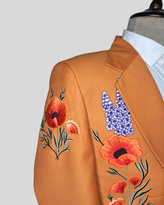 Men’s Country Western Embroidered 2-Piece Suit Rust Orange Groom Outfit Floral Embroidered Wedding & Party Wear