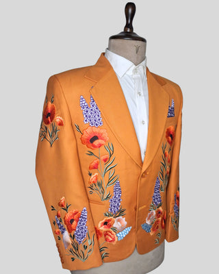 Men’s Country Western Embroidered 2-Piece Suit Rust Orange Groom Outfit Floral Embroidered Wedding & Party Wear