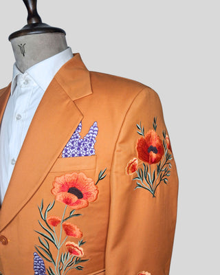 Men’s Country Western Embroidered 2-Piece Suit Rust Orange Groom Outfit Floral Embroidered Wedding & Party Wear