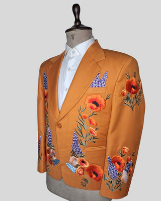 Men’s Country Western Embroidered 2-Piece Suit Rust Orange Groom Outfit Floral Embroidered Wedding & Party Wear
