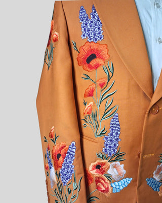 Men’s Country Western Embroidered 2-Piece Suit Rust Orange Groom Outfit Floral Embroidered Wedding & Party Wear