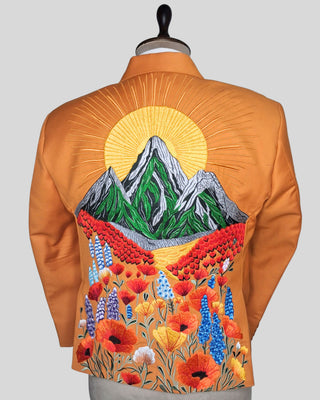 Men’s Country Western Embroidered 2-Piece Suit Rust Orange Groom Outfit Floral Embroidered Wedding & Party Wear
