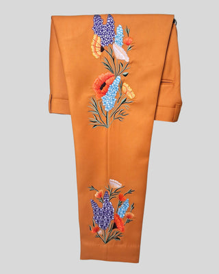 Men’s Country Western Embroidered 2-Piece Suit Rust Orange Groom Outfit Floral Embroidered Wedding & Party Wear