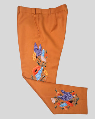 Men’s Country Western Embroidered 2-Piece Suit Rust Orange Groom Outfit Floral Embroidered Wedding & Party Wear