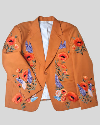 Men’s Country Western Embroidered 2-Piece Suit Rust Orange Groom Outfit Floral Embroidered Wedding & Party Wear