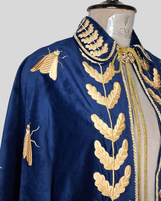 Women’s Royal Blue Velvet Embroidered Historical Cape Set with Matching Waistcoat Carnival Theme Party Outfit