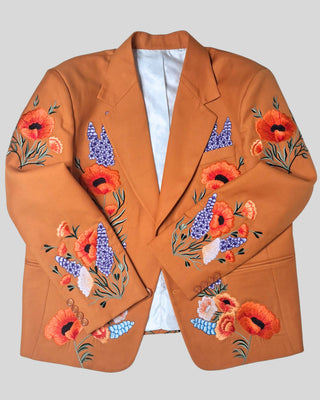 Men’s Country Western Embroidered 2-Piece Suit Rust Orange Groom Outfit Floral Embroidered Wedding & Party Wear