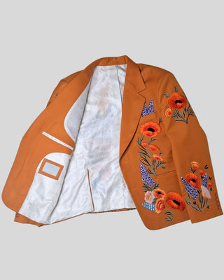 Men’s Country Western Embroidered 2-Piece Suit Rust Orange Groom Outfit Floral Embroidered Wedding & Party Wear