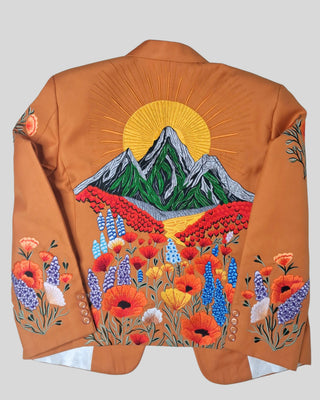 Men’s Country Western Embroidered 2-Piece Suit Rust Orange Groom Outfit Floral Embroidered Wedding & Party Wear