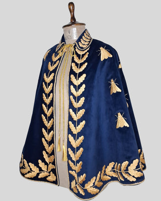 Women’s Royal Blue Velvet Embroidered Historical Cape Set with Matching Waistcoat Carnival Theme Party Outfit