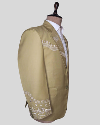Men Sage Green 2 Piece Suit Floral Embroidered Country Western Groom Attire