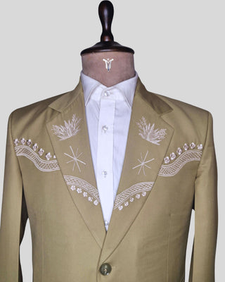 Men Sage Green 2 Piece Suit Floral Embroidered Country Western Groom Attire