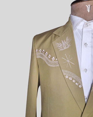 Men Sage Green 2 Piece Suit Floral Embroidered Country Western Groom Attire