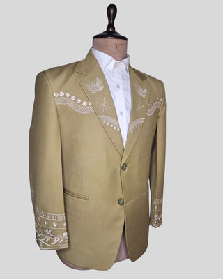 Men Sage Green 2 Piece Suit Floral Embroidered Country Western Groom Attire