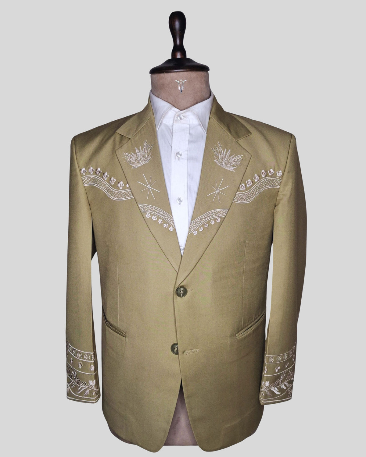 Men Sage Green 2 Piece Suit Floral Embroidered Country Western Groom Attire