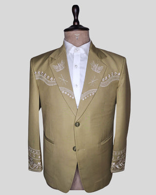 Men Sage Green 2 Piece Suit Floral Embroidered Country Western Groom Attire