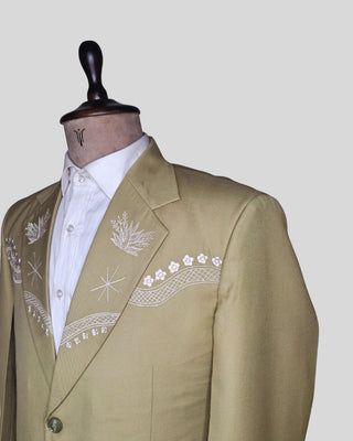 Men Sage Green 2 Piece Suit Floral Embroidered Country Western Groom Attire