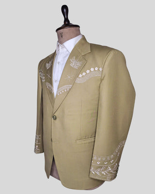 Men Sage Green 2 Piece Suit Floral Embroidered Country Western Groom Attire