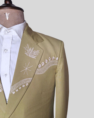 Men Sage Green 2 Piece Suit Floral Embroidered Country Western Groom Attire