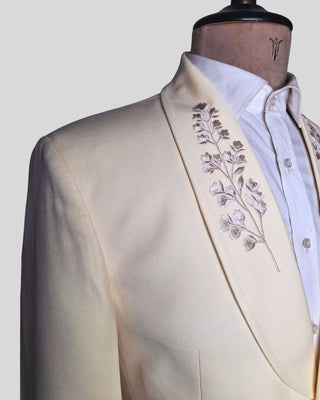 Men’s Ivory Embroidered Wedding Suit with Shawl Lapel & Matching Trouser – Elegant Formal Groom Outfit