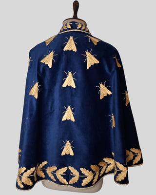 Women’s Royal Blue Velvet Embroidered Historical Cape Set with Matching Waistcoat Carnival Theme Party Outfit
