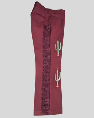 Men Maroon 2-Piece Country Western Embroidered Suit Fringed Cowboy Wedding Groom Outfit