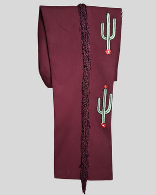 Men Maroon 2-Piece Country Western Embroidered Suit Fringed Cowboy Wedding Groom Outfit