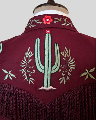 Men Maroon 2-Piece Country Western Embroidered Suit Fringed Cowboy Wedding Groom Outfit