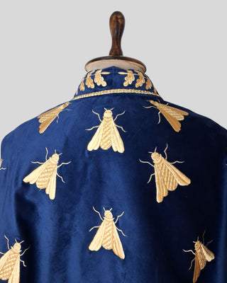Women’s Royal Blue Velvet Embroidered Historical Cape Set with Matching Waistcoat Carnival Theme Party Outfit
