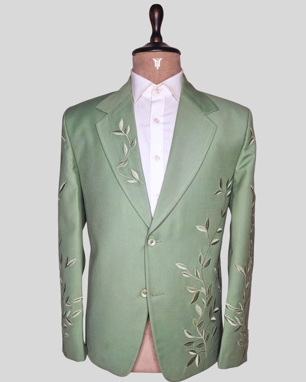 Men’s Sage Green Embroidered 2 Piece Suit Designer Blazer with Pants | Wedding, Reception & Party Wear Outfit