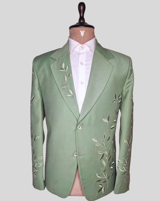 Men’s Sage Green Embroidered 2 Piece Suit Designer Blazer with Pants | Wedding, Reception & Party Wear Outfit