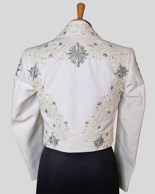 Women’s Ivory Embroidered Mariachi Crop Jacket – Pearl & Rhinestone Western Blazer for Wedding & Performance